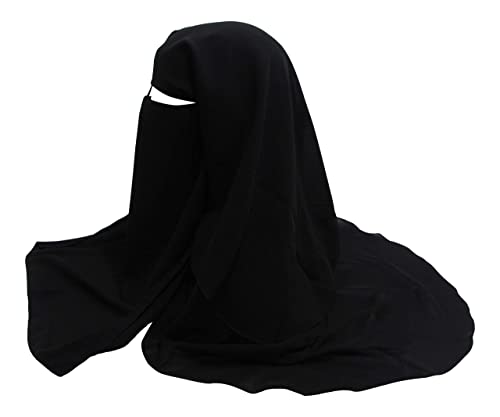 TheHijabStore.com One Piece Three Layer Saudi Style Niqab Muslim Face Veil with Satin Cord