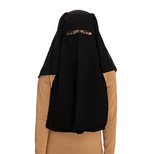 TheHijabStore.com One Piece Three Layer Saudi Style Niqab Muslim Face Veil with Satin Cord